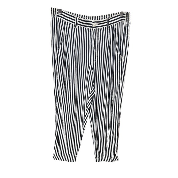 lizwear Pants - Lizwear Pants Women 10 Black Striped Rayon Tapered High Rise Pleated Vintage 90s